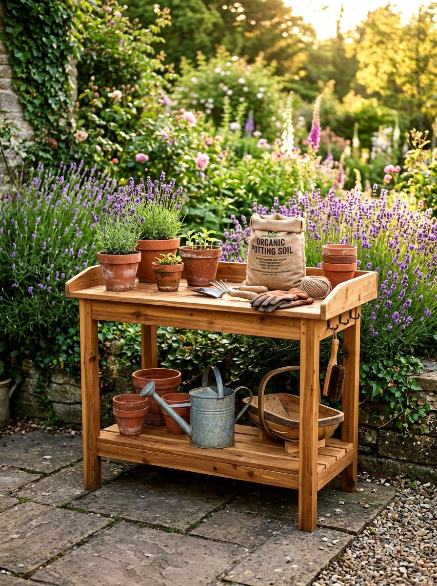 Wood Potting Bench - 30 patio storage cabinet ideas