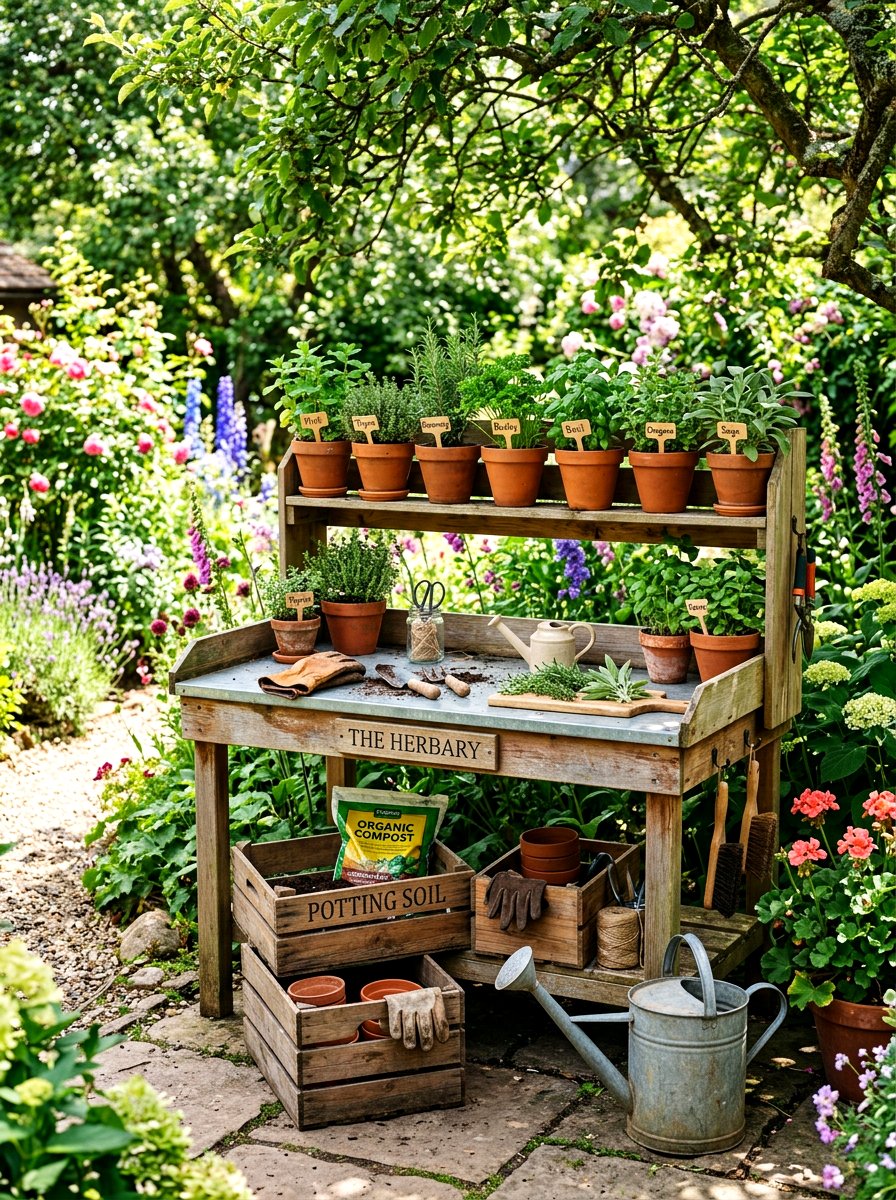 Wood Potting Bench - 30 outdoor prep station ideas