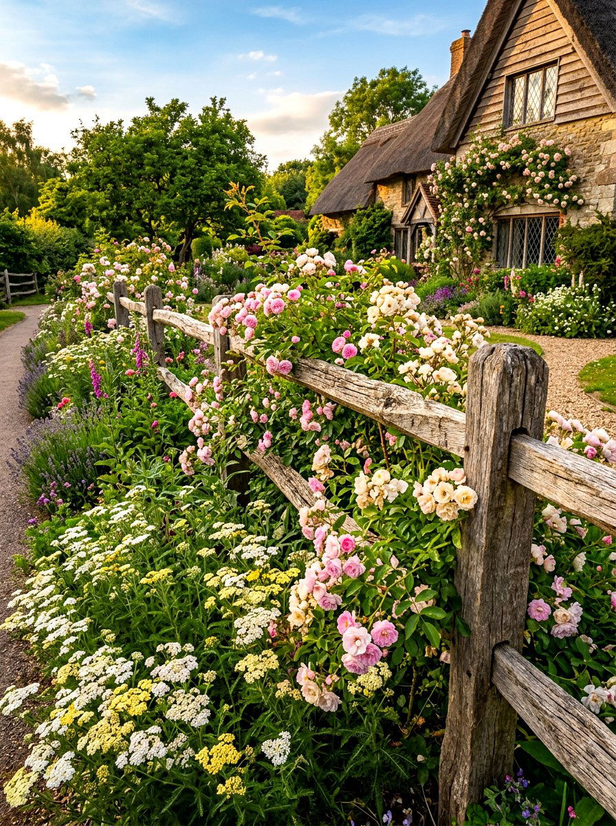 Wood Rail Fence Garden - 30 cottage front border ideas