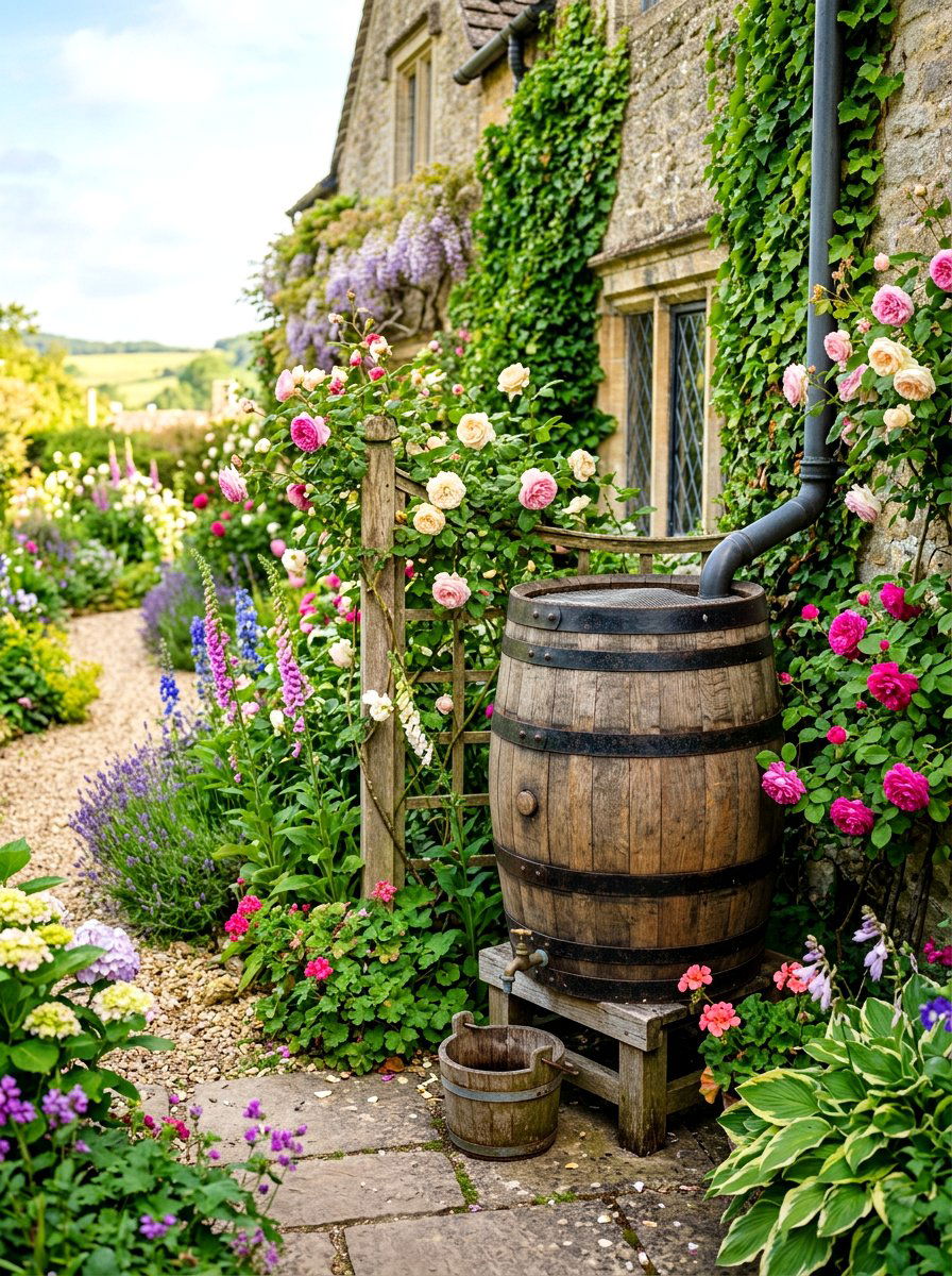 Wood Rainwater Barrel - 30 rainwater collection ideas