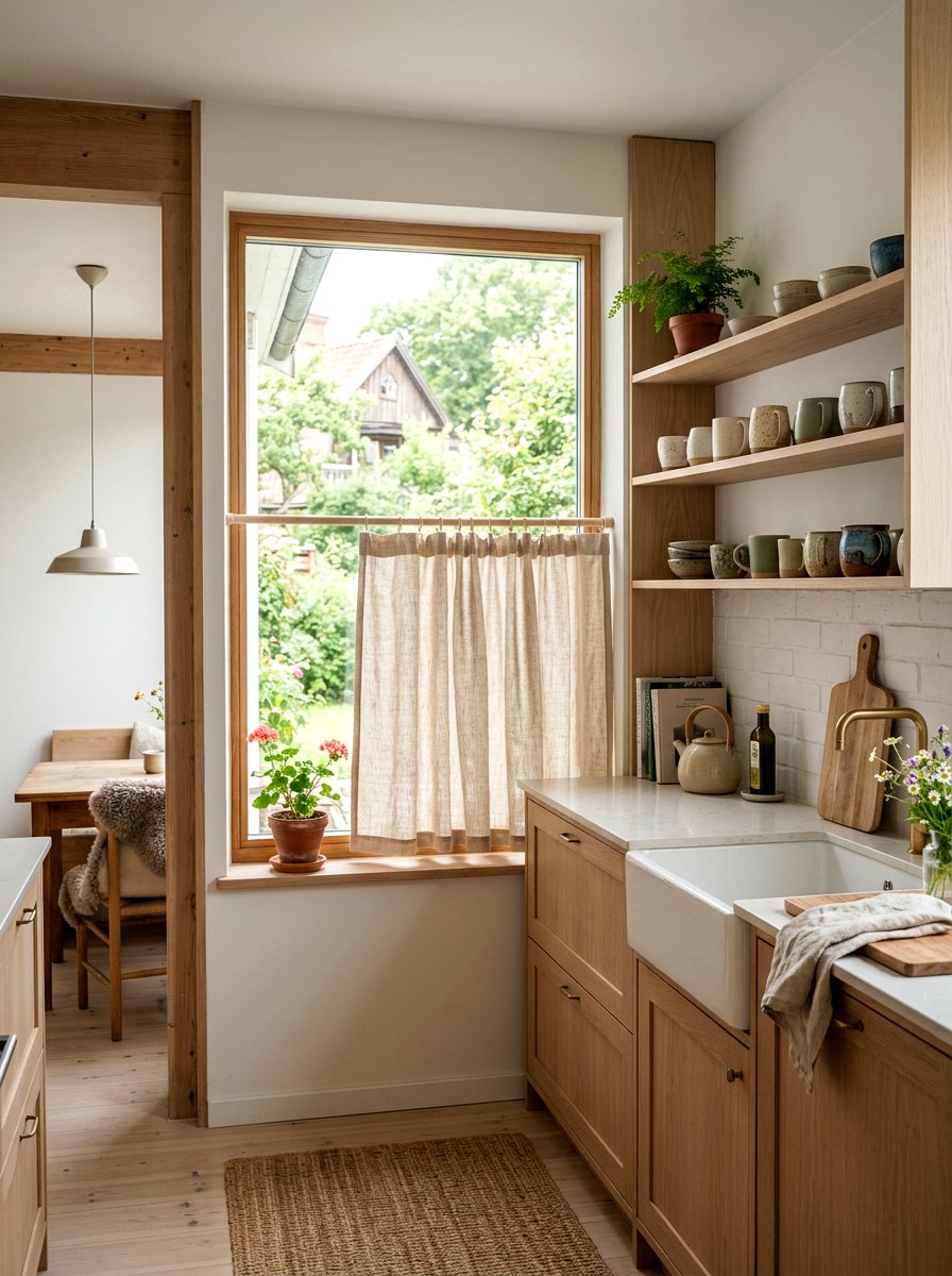 Wood Rod Cafe Curtain - 30 cafe curtain kitchen ideas