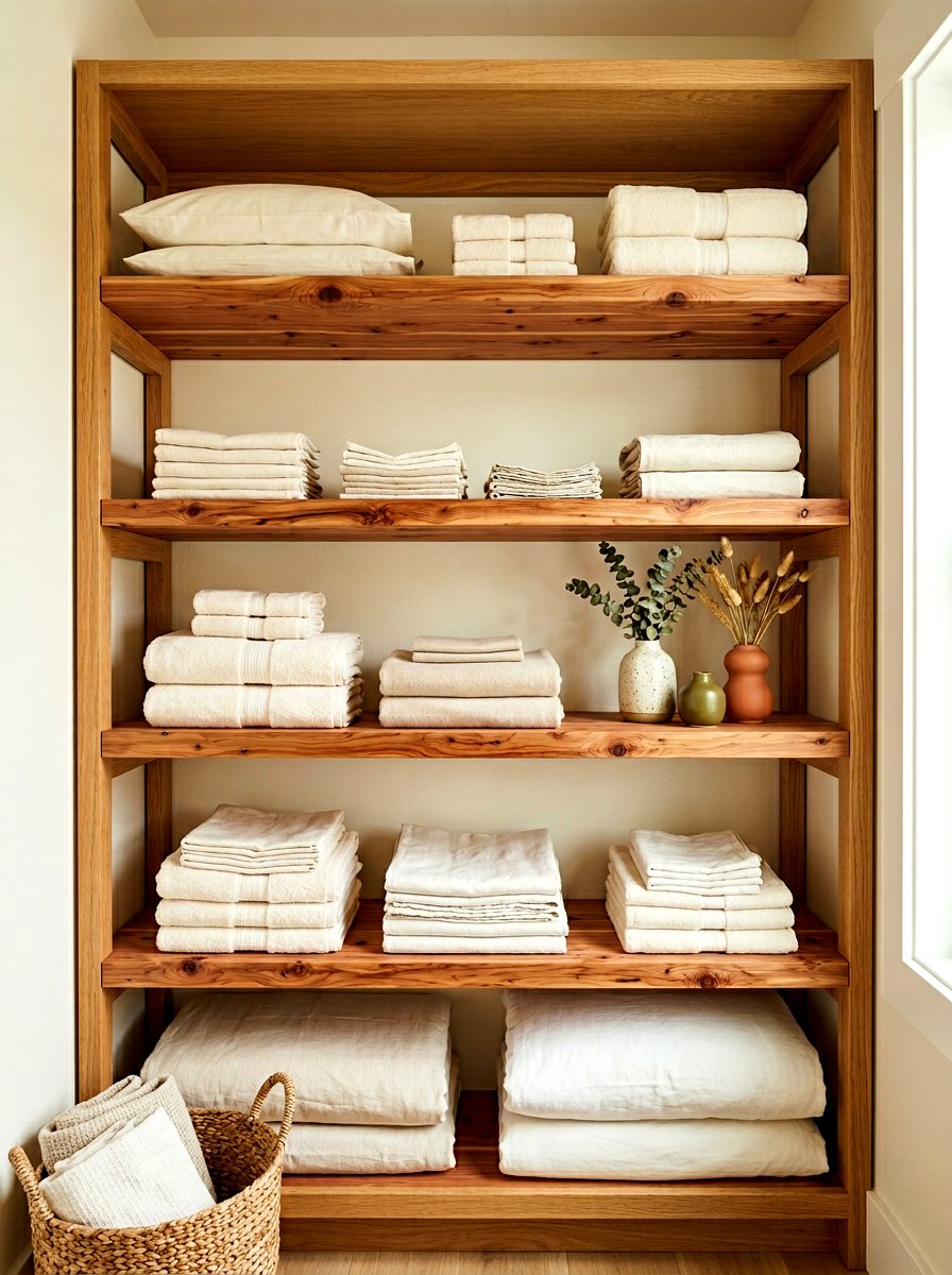 Wood Shelf Liners - 30 linen cupboard styling ideas