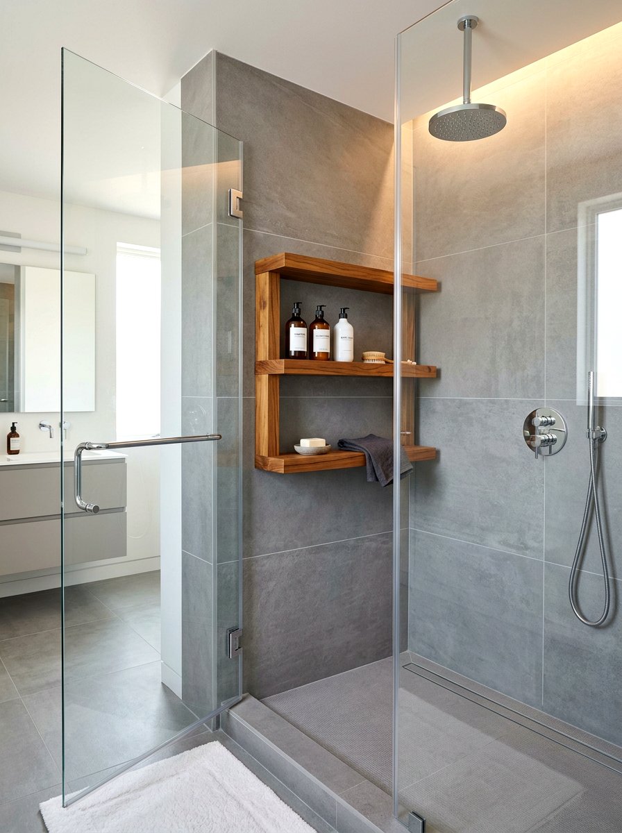 Wood Shelf Shower - 30 bathroom shower ideas