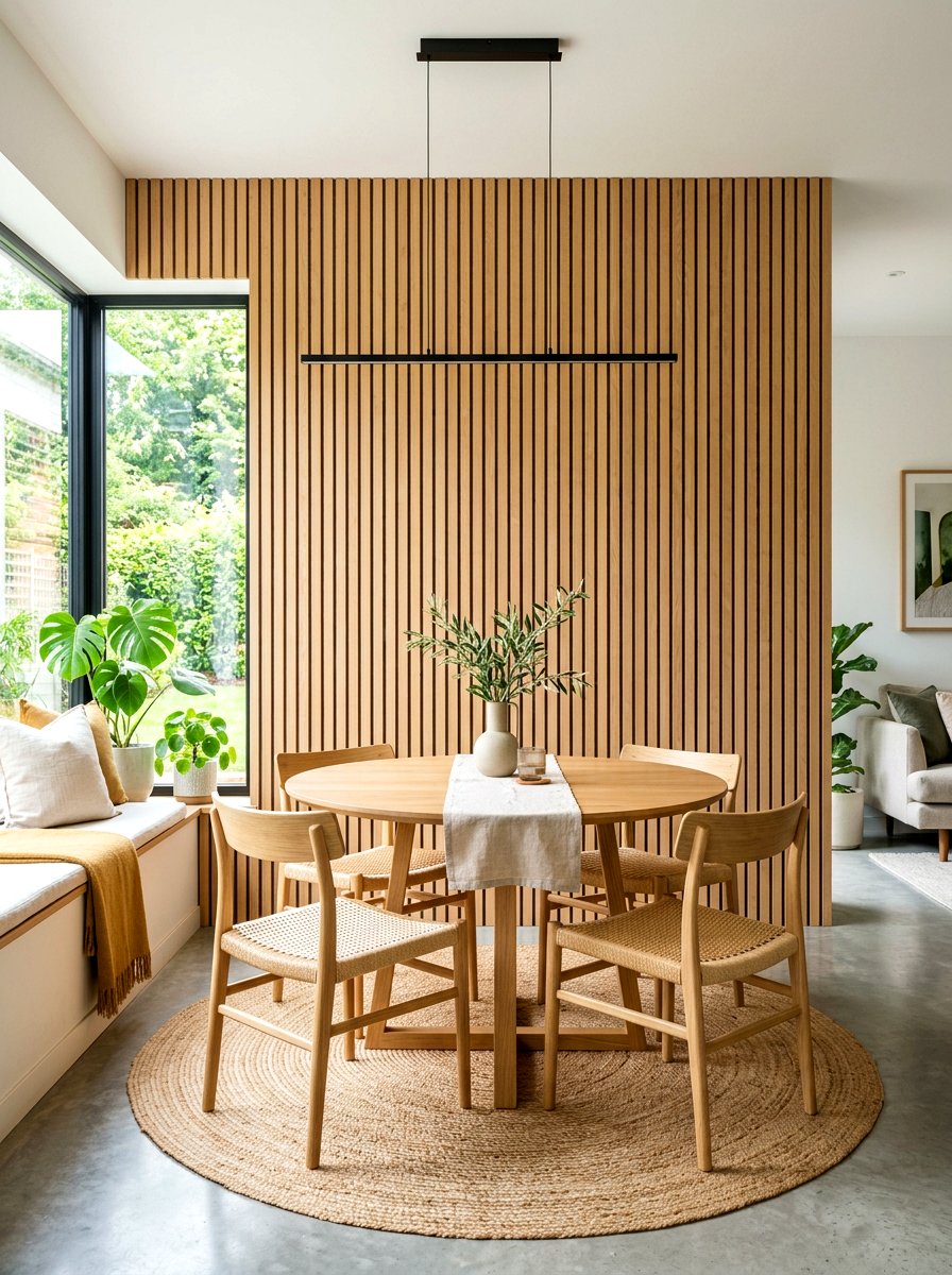 Wood Slat Accent Wall - 30 scandi kitchen ideas