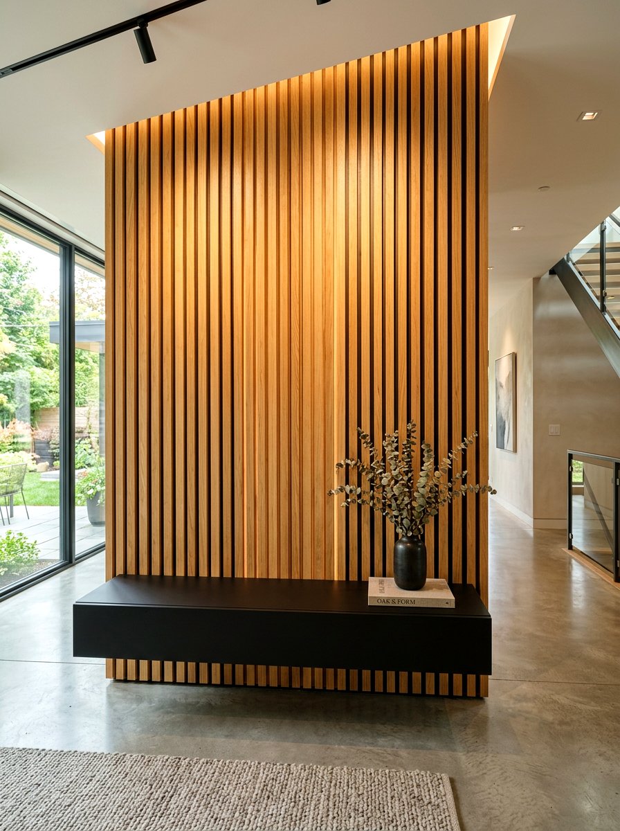 Wood Slat Accent Wall - 30 apartment entryway styling ideas
