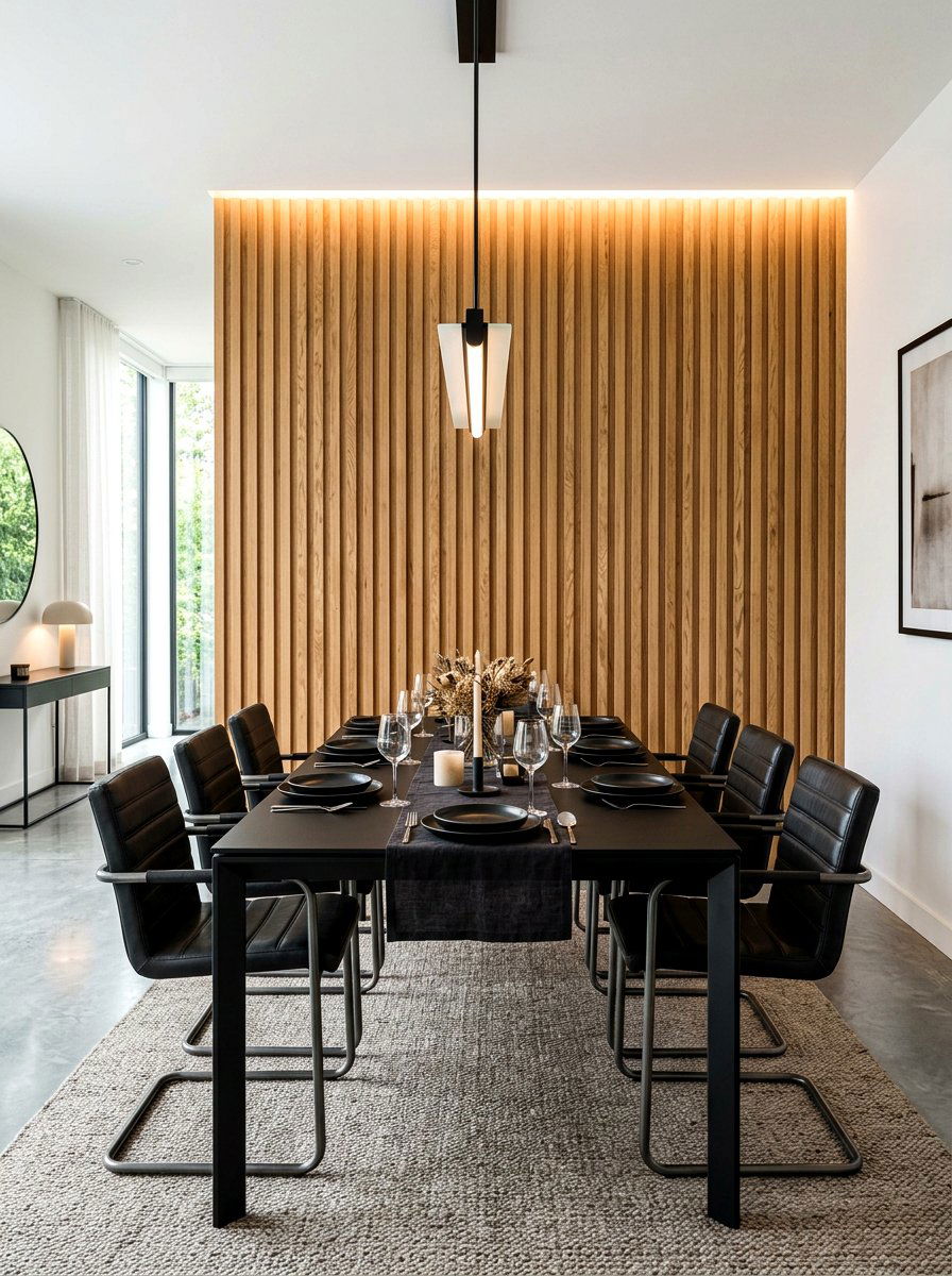 Wood Slat Accent Wall - 30 cafe style dining ideas