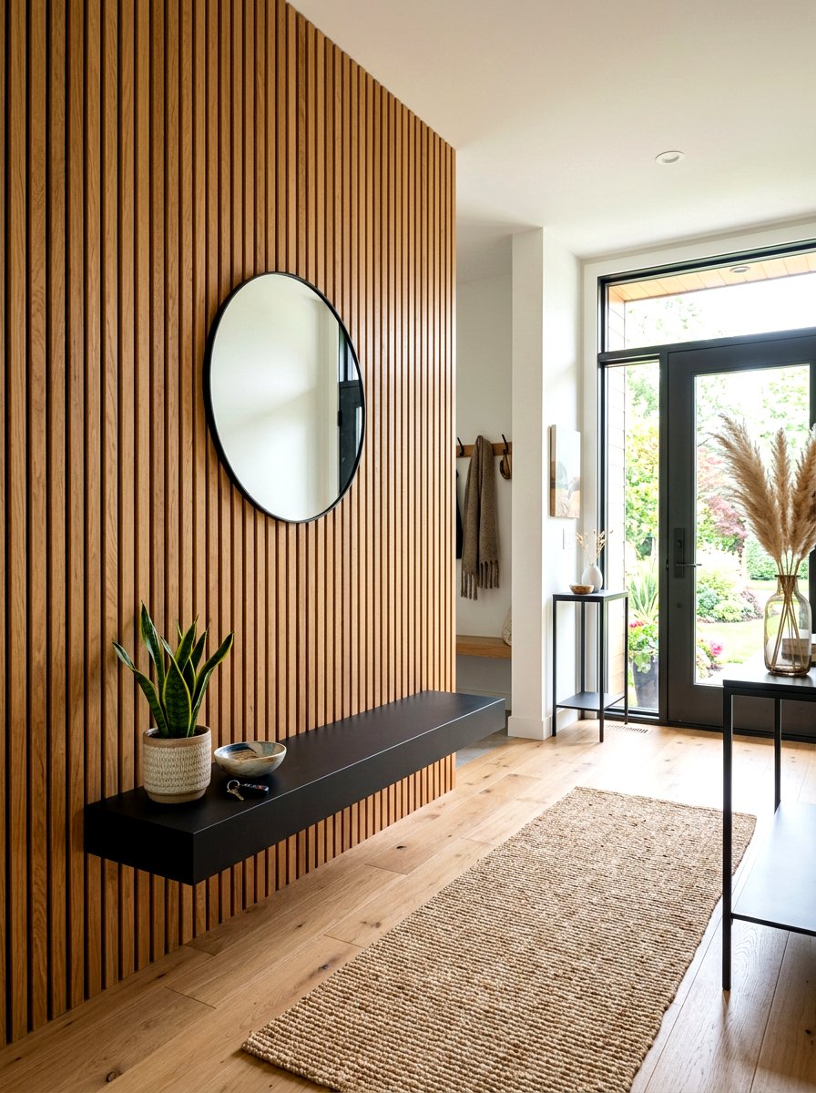 Wood Slat Accent Wall - 30 modern entryway ideas