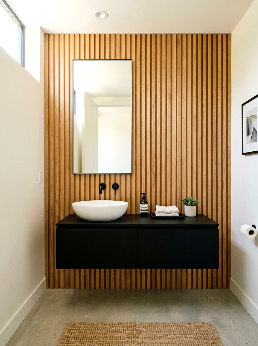 Wood Slat Accent - 30 tiny powder bath ideas