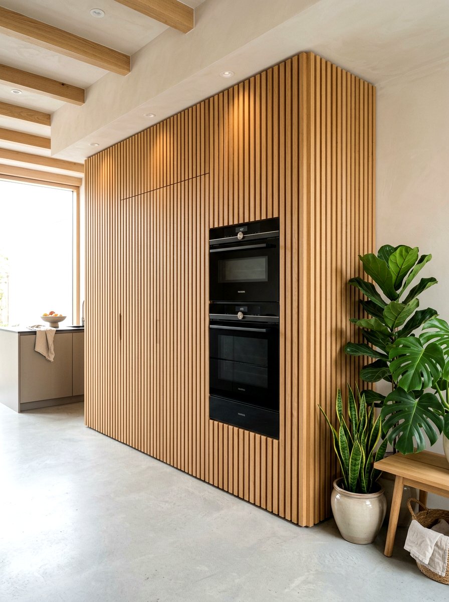 Wood Slat Appliance Wall - 30 appliance wall kitchen ideas