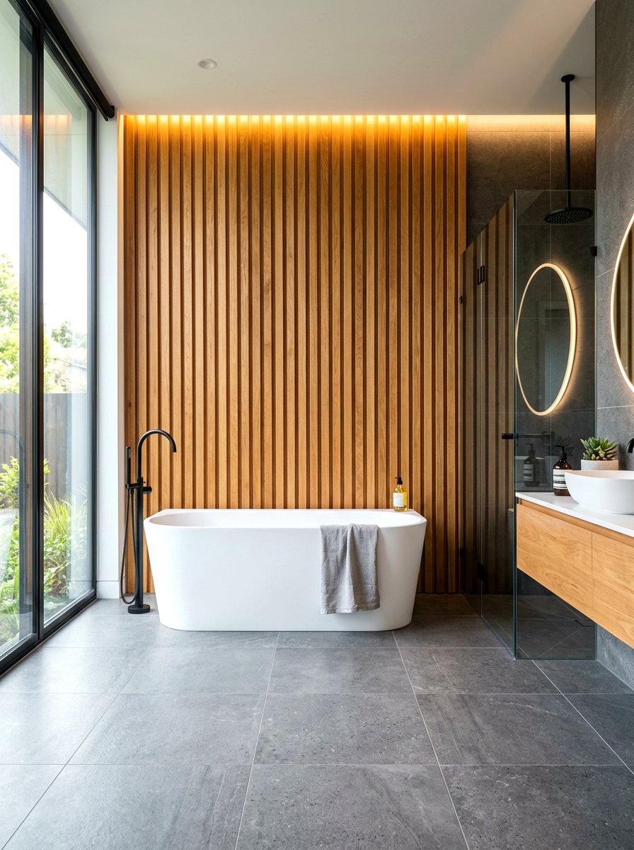 Wood Slat Bathroom - 30 cocoon bath ideas