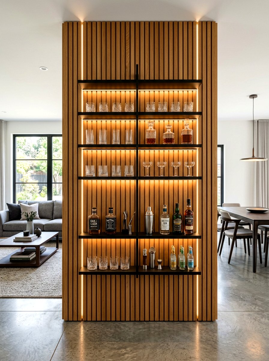 Wood Slat Beverage Wall - 30 home aperitif corner ideas