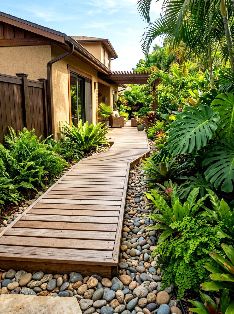 Wood Slat Boardwalk - 30 side yard walkway ideas