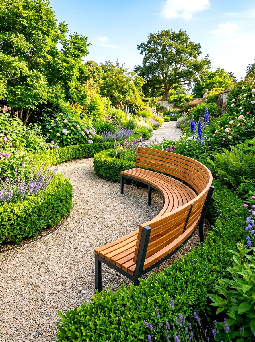 Wood Slat Curved Garden Seating - 30 curved bench garden ideas