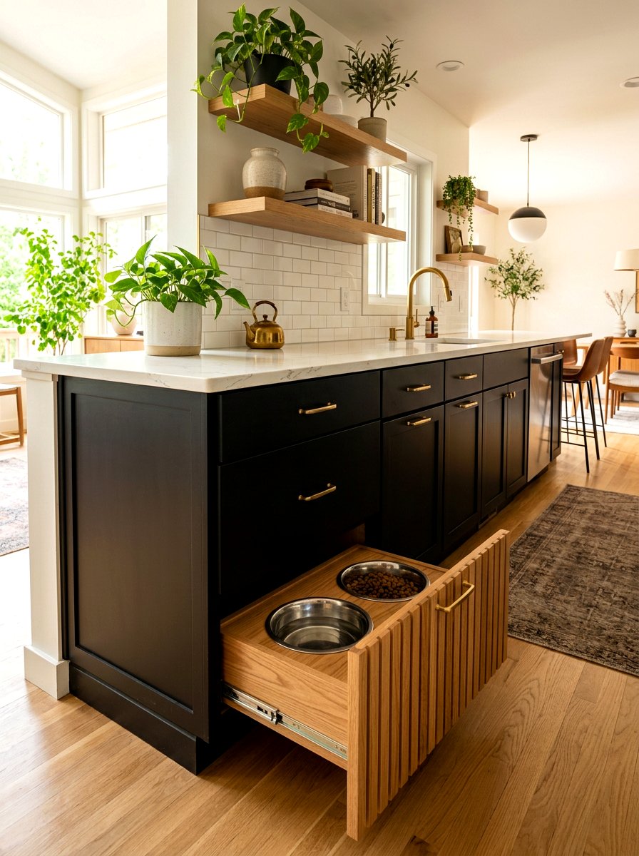 Wood Slat Dog Bowl Drawer - 30 dog bowl drawer ideas