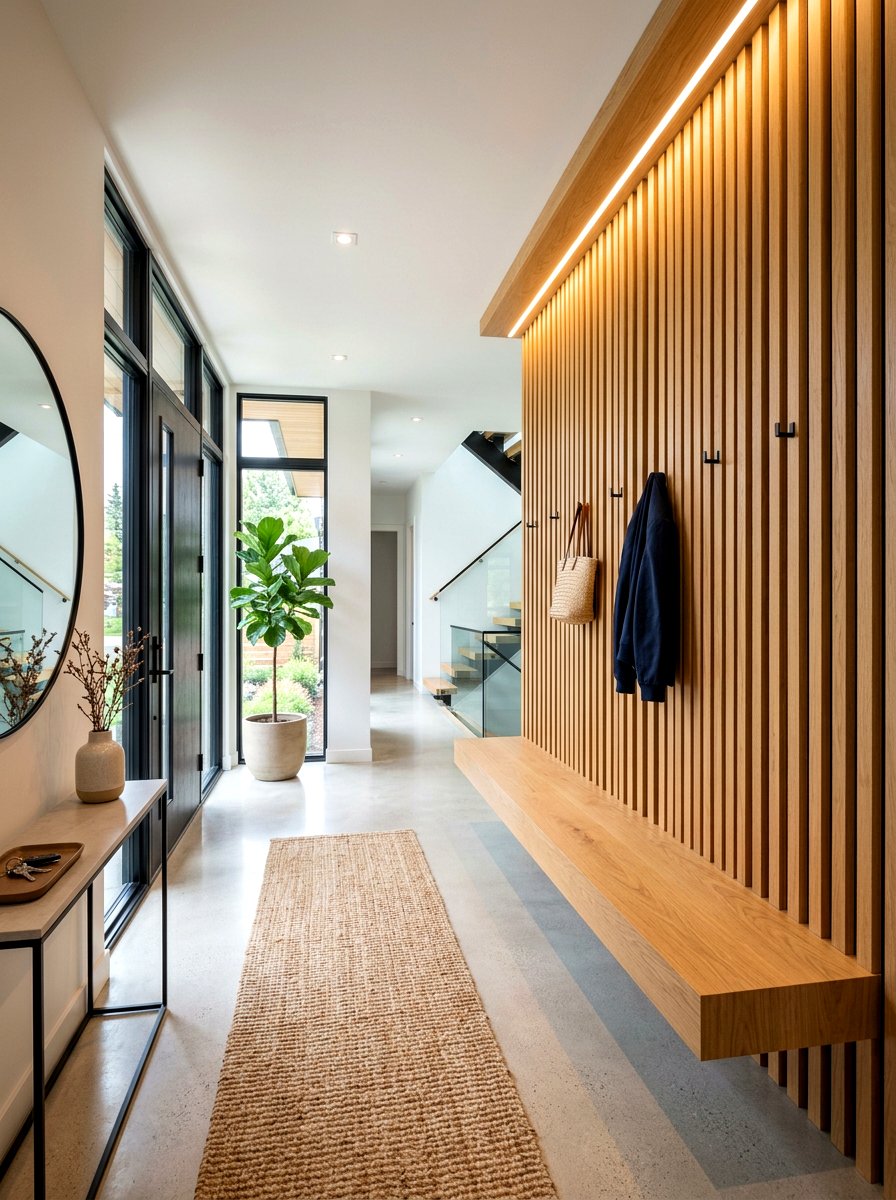 Wood Slat Entryway Wall - 30 viral entryway ideas
