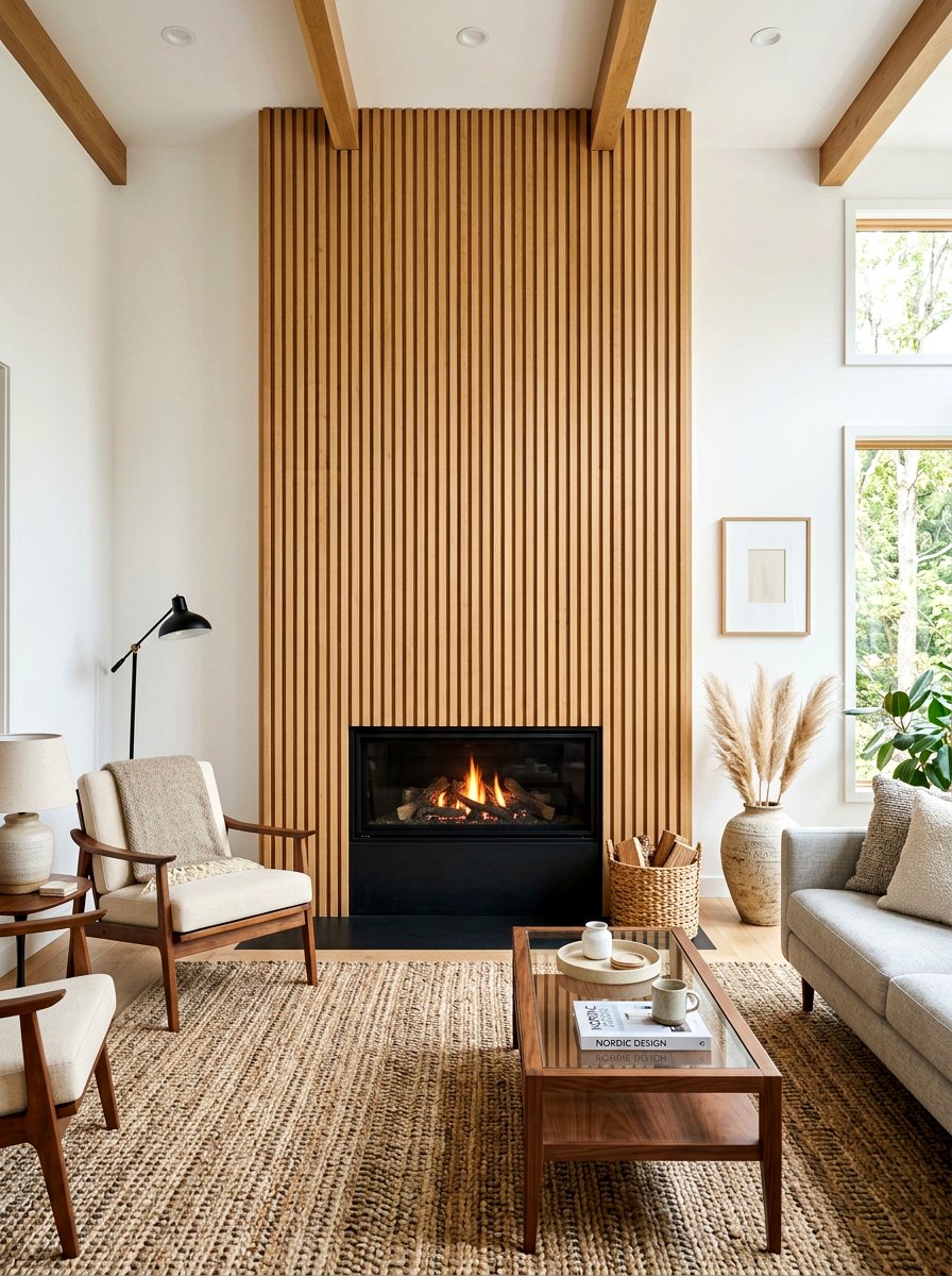 Wood Slat Fireplace Wall - 30 fireplace wall living room ideas
