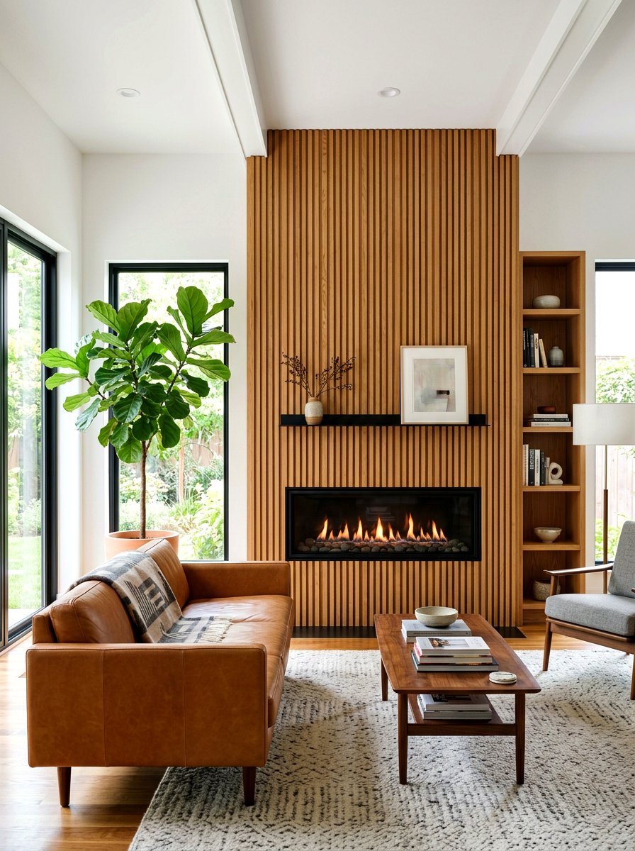 Wood Slat Fireplace - 30 modern fireplace surround ideas