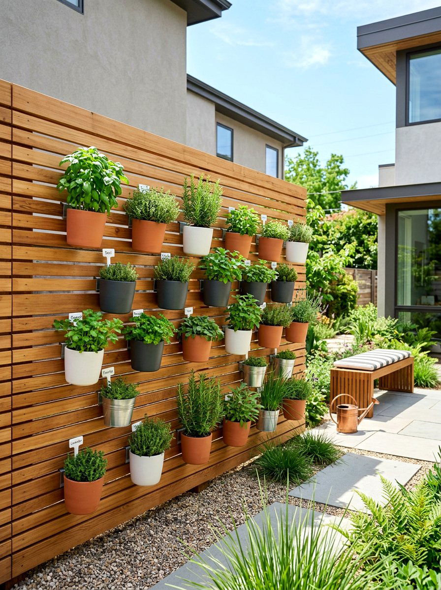 Wood Slat Herb Wall - 30 herb garden trellis ideas