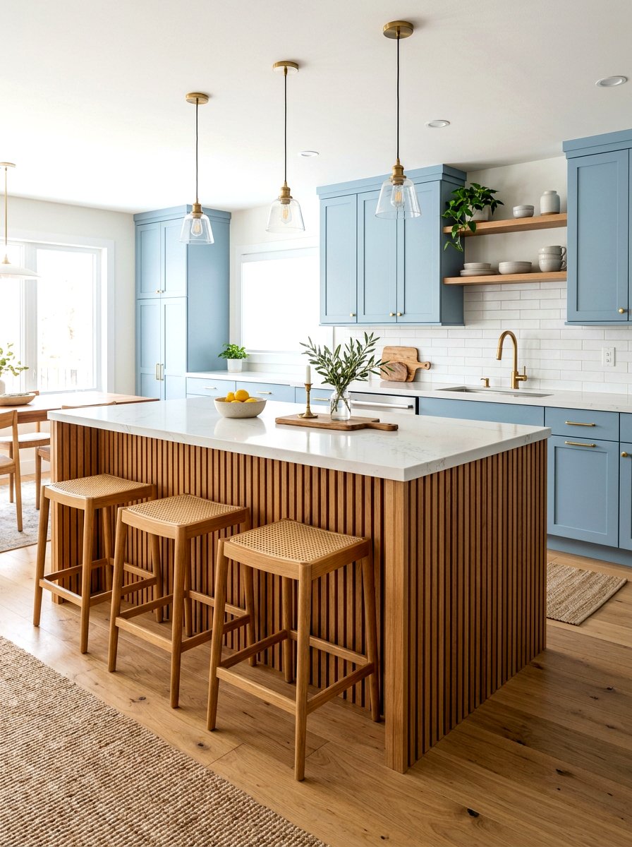 Wood Slat Kitchen Island - 30 beach house kitchen ideas