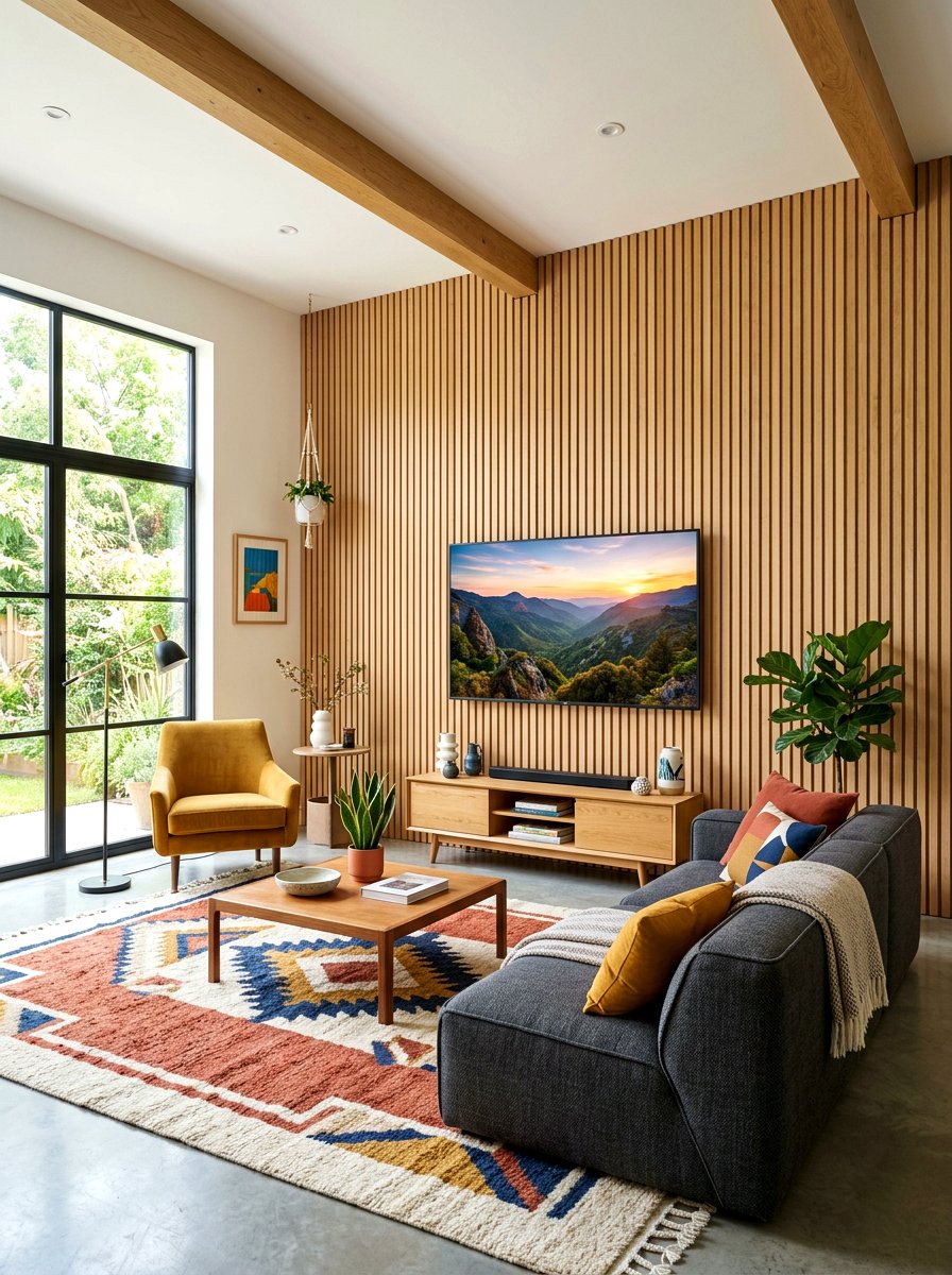 Wood Slat Living Room Wall - 30 accent wall ideas