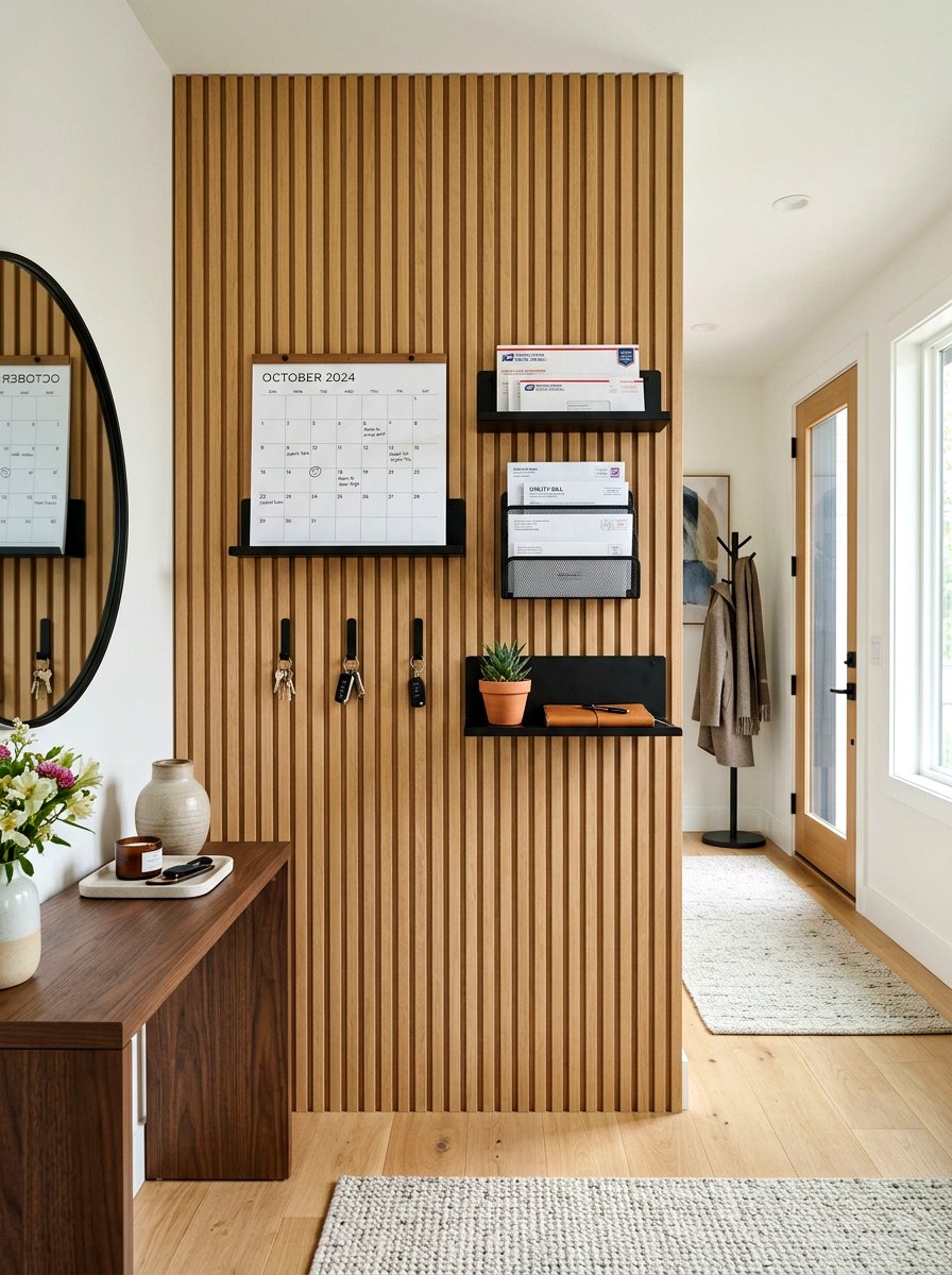 Wood Slat Message Center - 30 family message center ideas