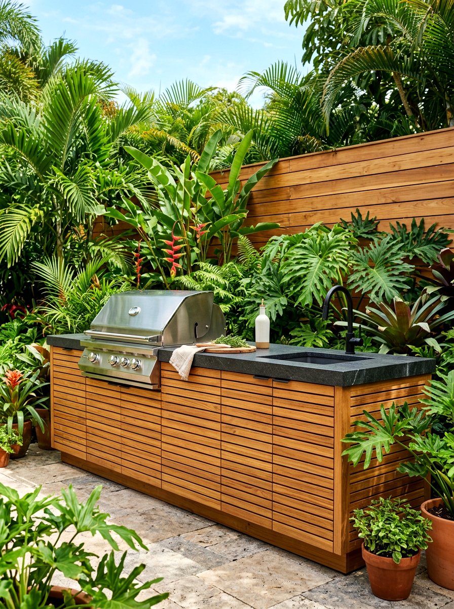 Wood Slat Outdoor Kitchen Cabinetry - 30 small outdoor kitchen ideas