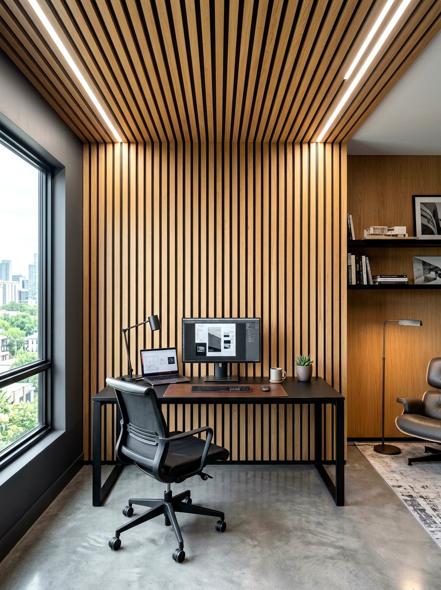 Wood Slat Paneling - 30 zoom background office ideas