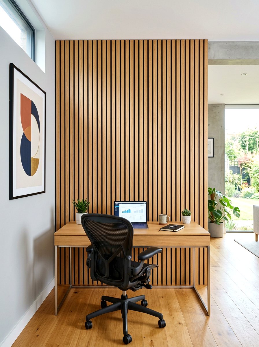 Wood Slat Paneling - 30 calming home office ideas