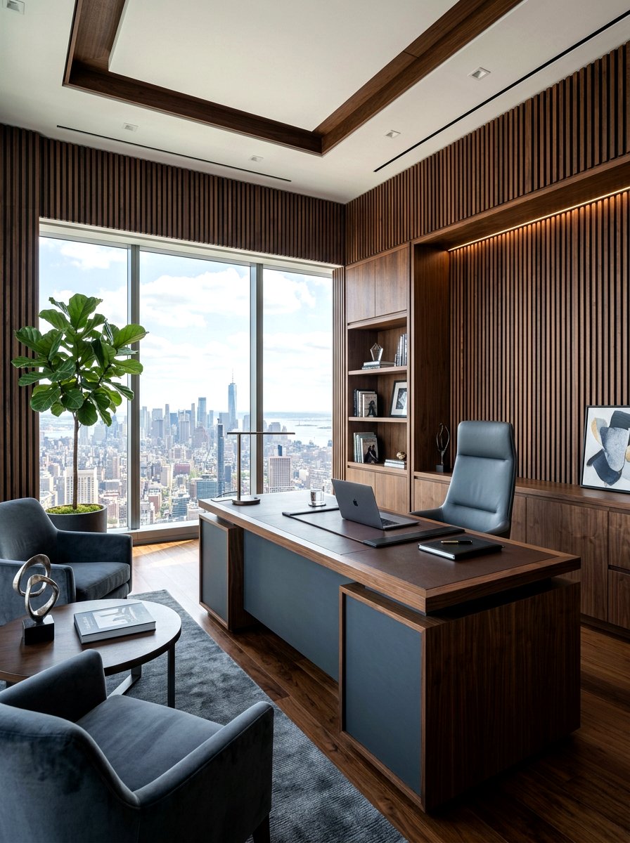 Wood Slat Panels - 30 acoustic office decor ideas