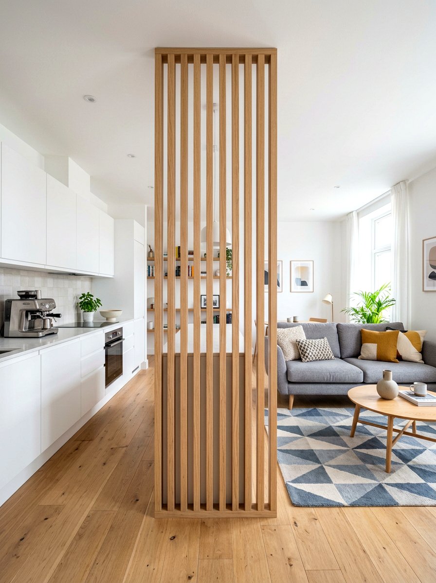 Wood Slat Partition - 30 studio apartment divider ideas