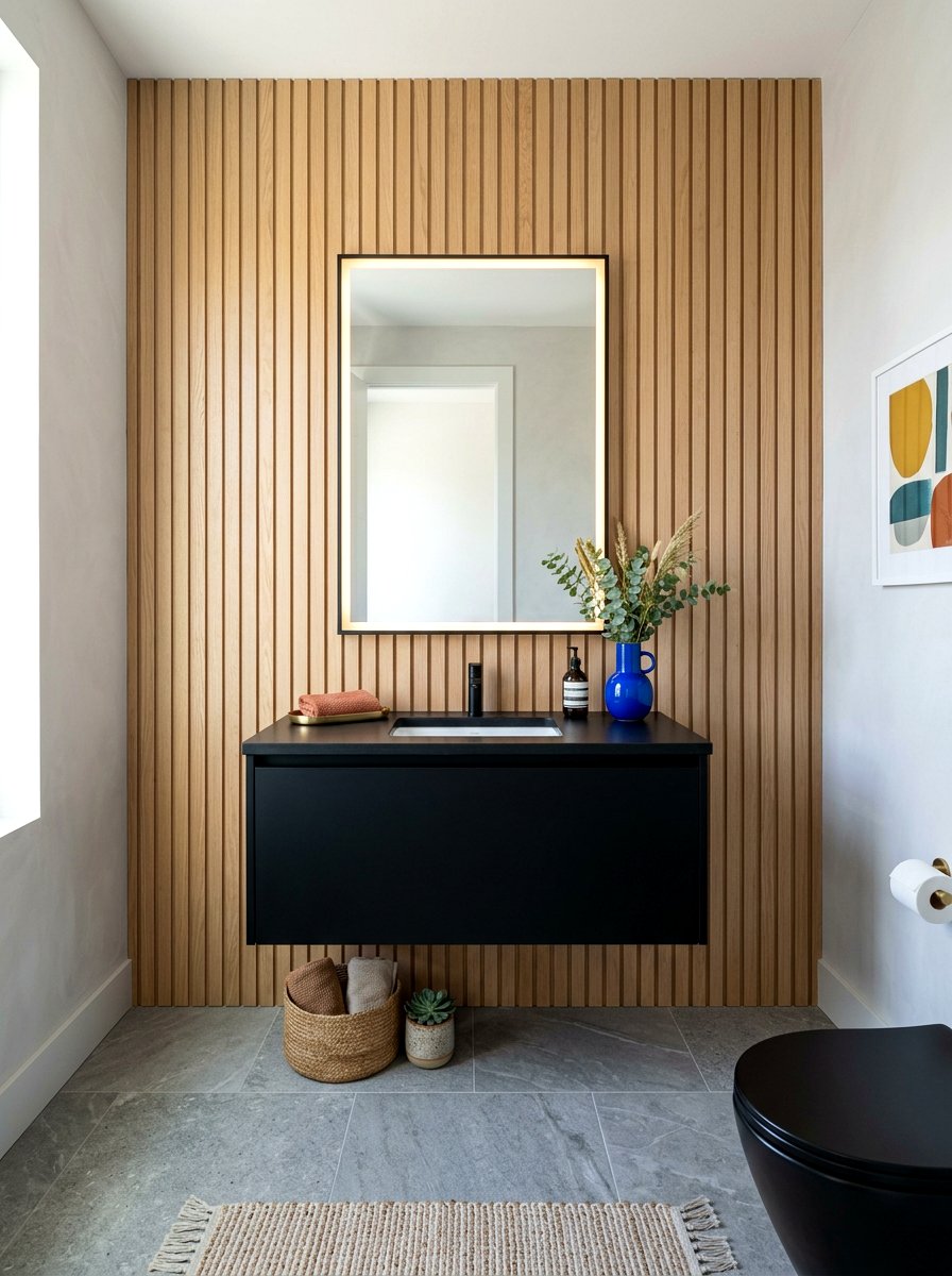 Wood Slat Powder Room - 30 powder room ideas