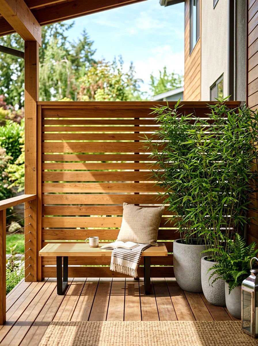 Wood Slat Privacy Screen - 30 small front porch ideas
