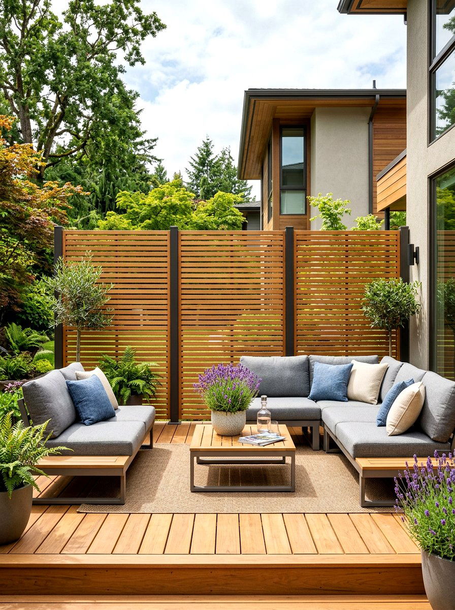 Wood Slat Privacy Screen - 30 freestanding privacy panel ideas