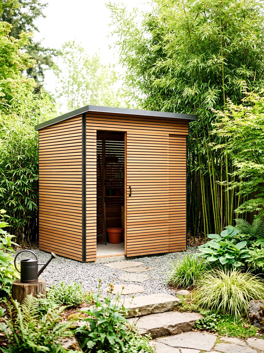 Wood Slat Privacy Shed - 30 modern garden shed ideas