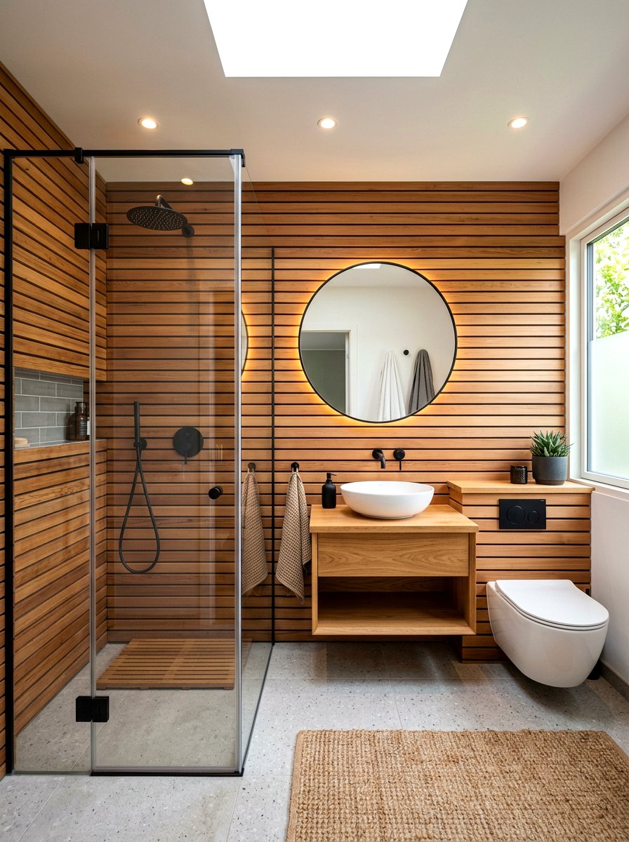 Wood Slat Sauna Bathroom - 30 spa corner ideas