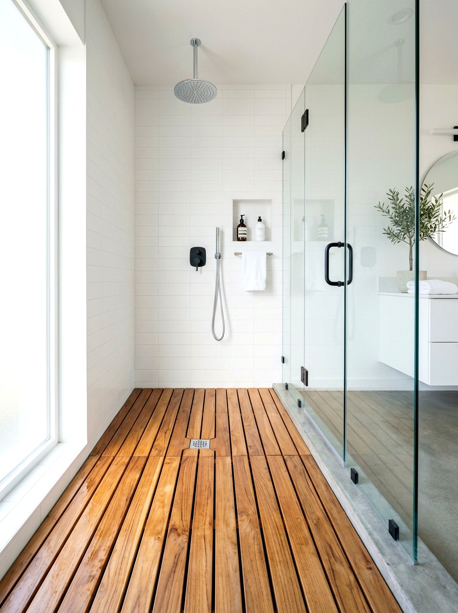 Wood Slat Shower Floor - 30 spa shower ideas