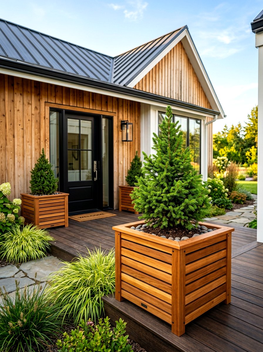 Wood Slat Square Boxes - 30 modern planter ideas