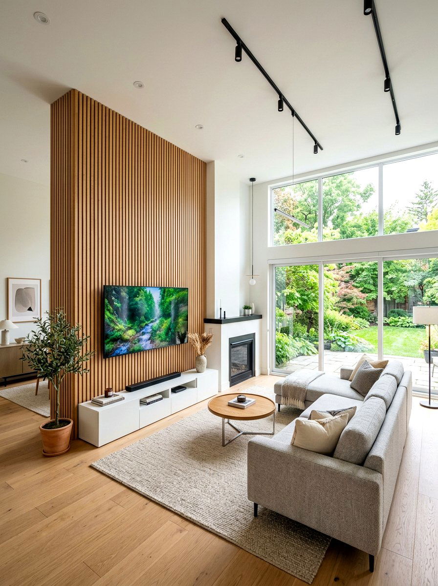 Wood Slat TV Wall - 30 TV wall panel ideas