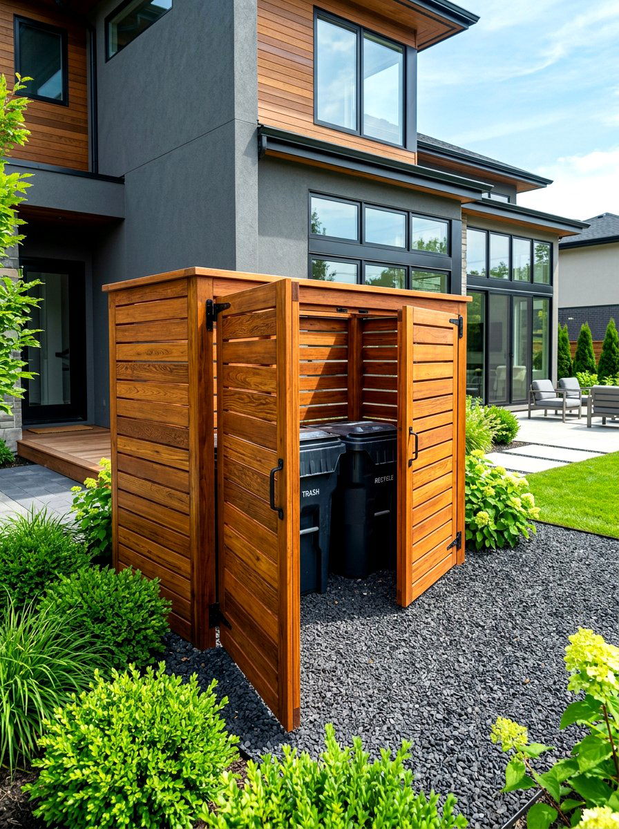 Wood Slat Trash Enclosure - 30 trash enclosure privacy ideas