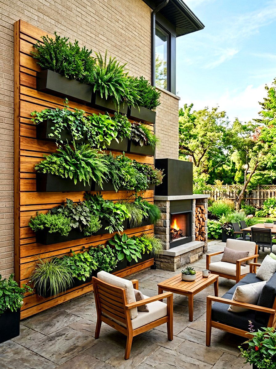 Wood Slat Vertical Garden - 30 green wall ideas