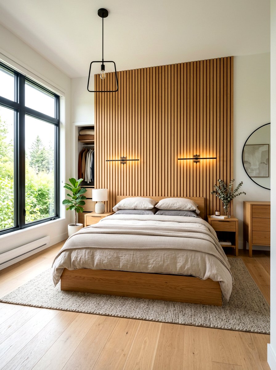 Wood Slat Wall - 30 bedroom accent wall ideas