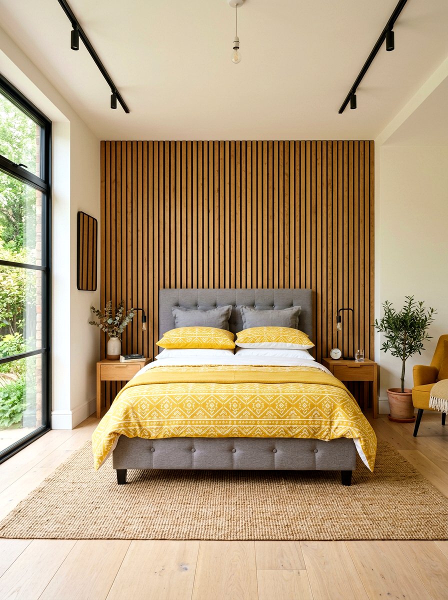 Wood Slat Wall - 30 sunrise inspired bedroom ideas
