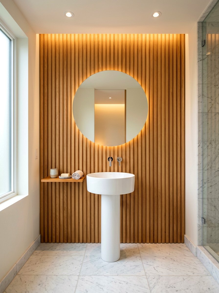 Wood Slat Wall - 30 condo bathroom ideas