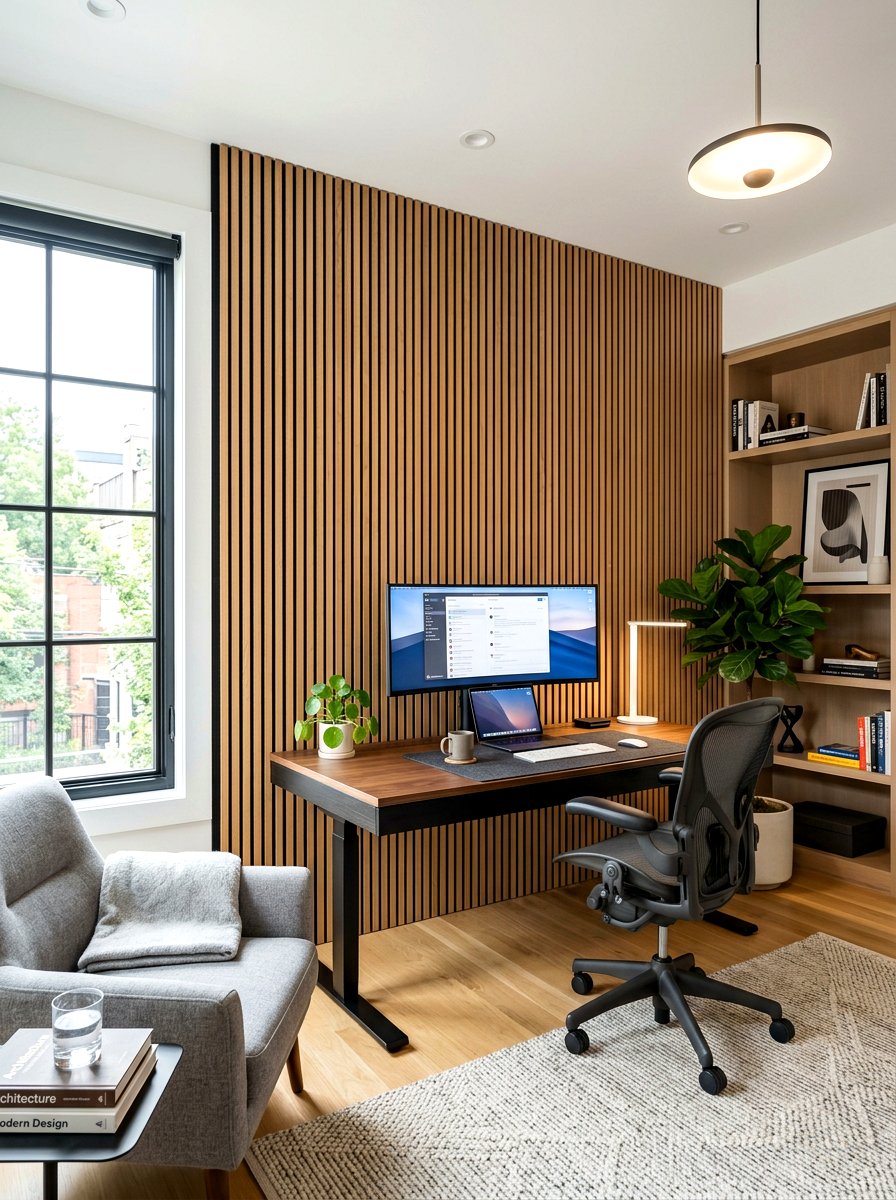 Wood Slat Wall - 30 sound dampening office ideas