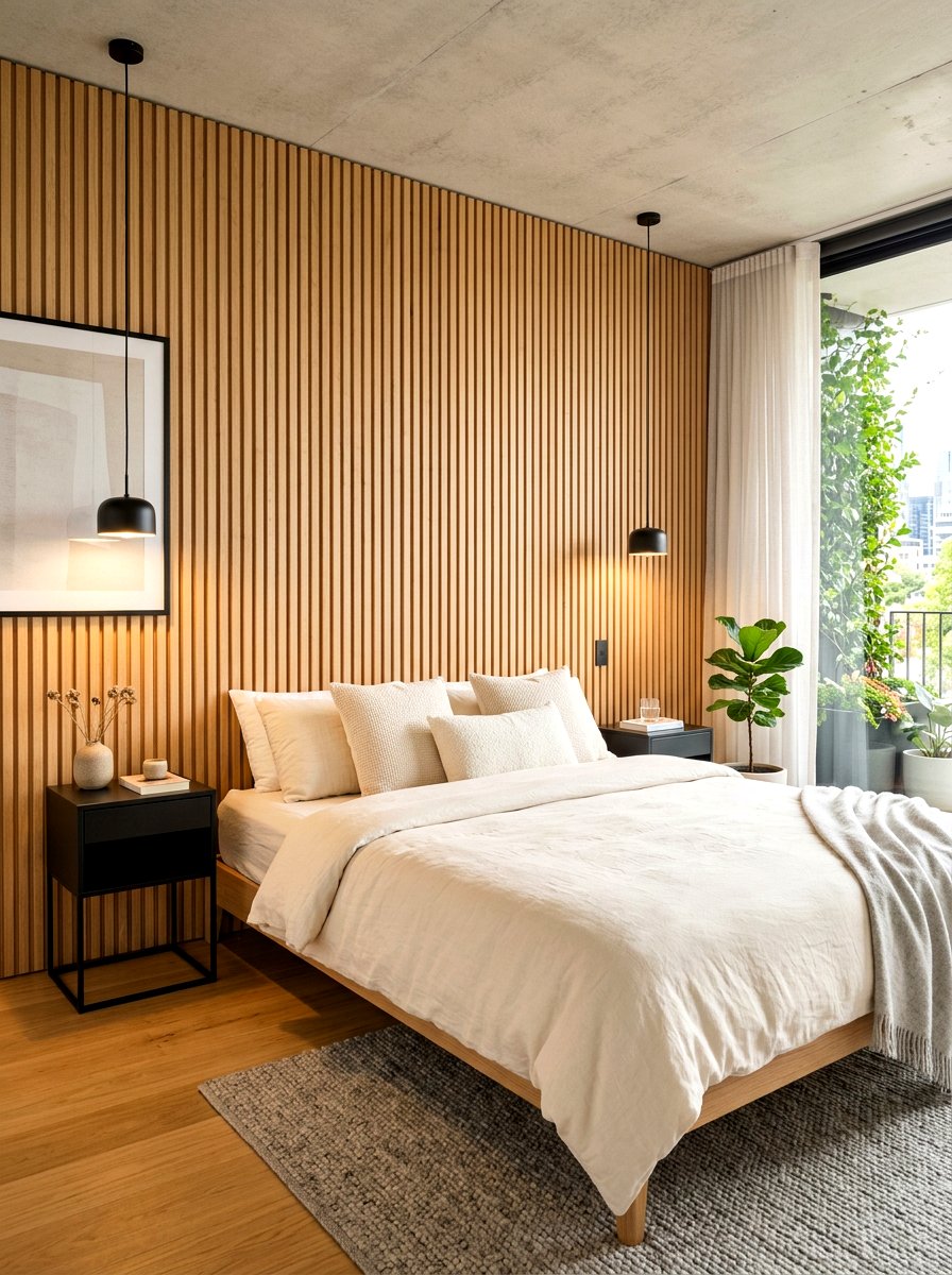 Wood Slat Wall - 30 headboard wall ideas