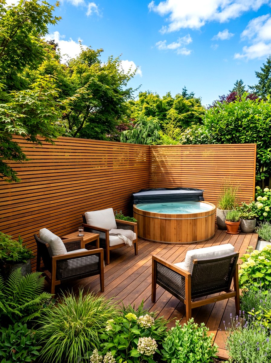 Wood Slat Wall - 30 hot tub privacy ideas