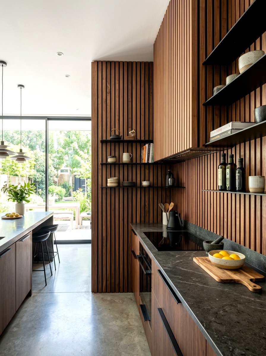 Wood Slat Wall - 30 kitchen wall decor ideas