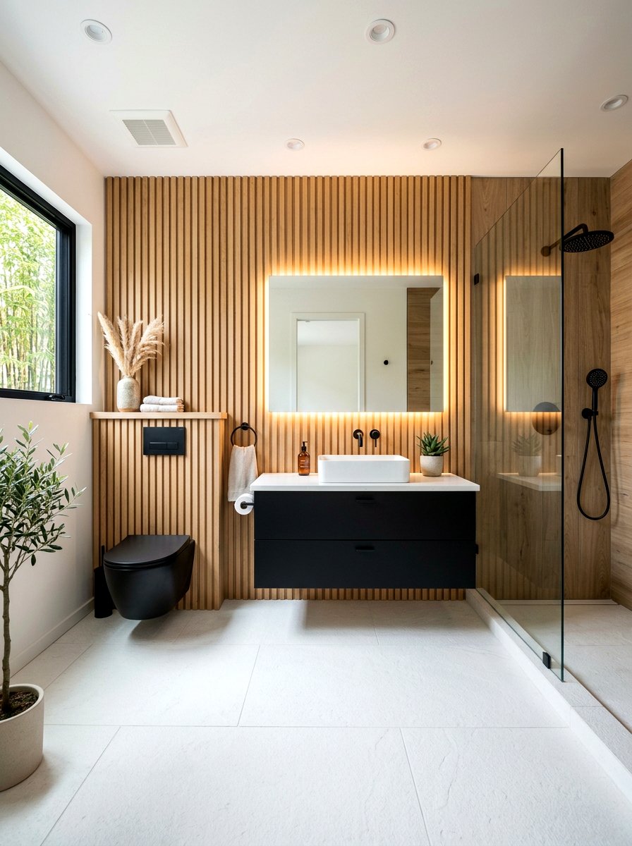 Wood Slat Wall Bathroom - 30 dramatic bathroom ideas
