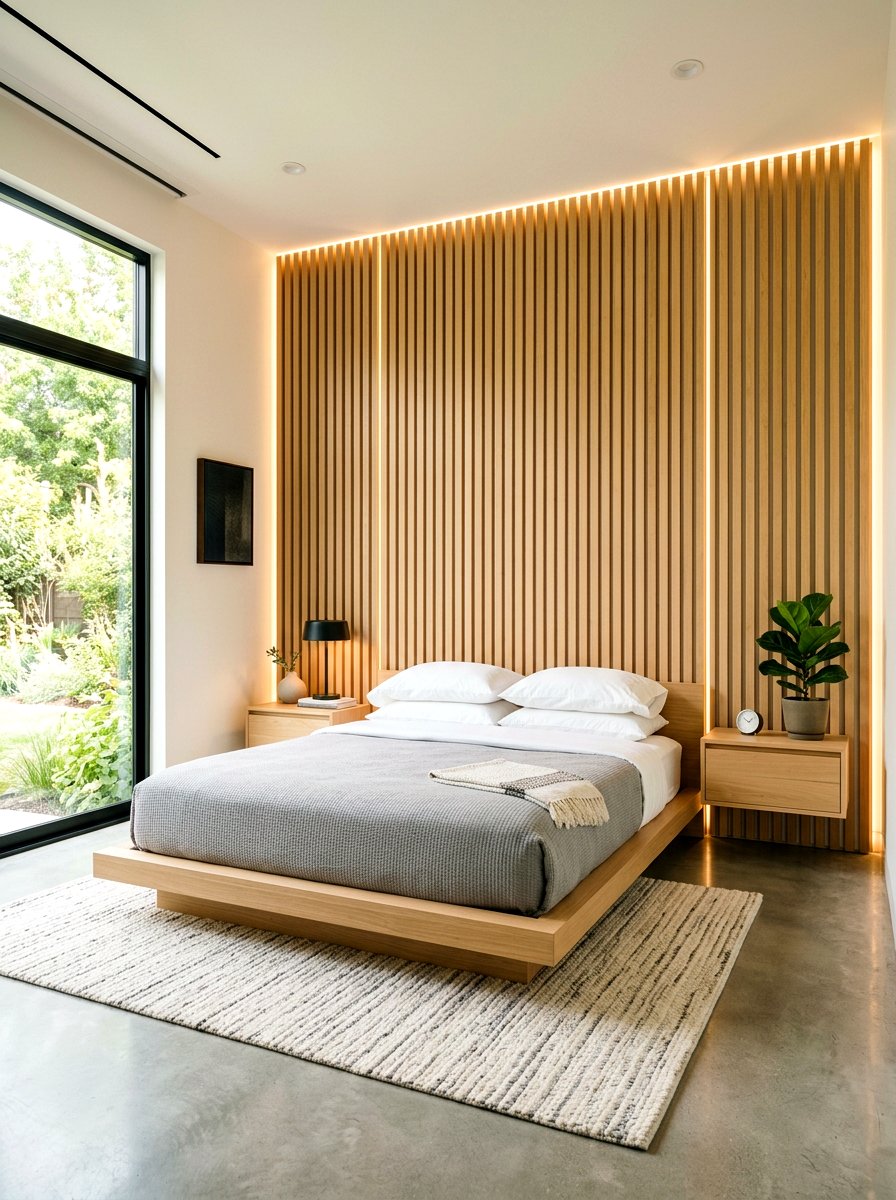 Wood Slat Wall Bedroom - 30 warm wood bedroom ideas