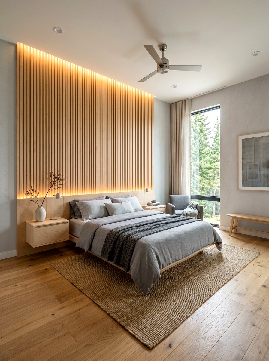 Wood Slat Wall Bedroom - 30 cabin bedroom ideas